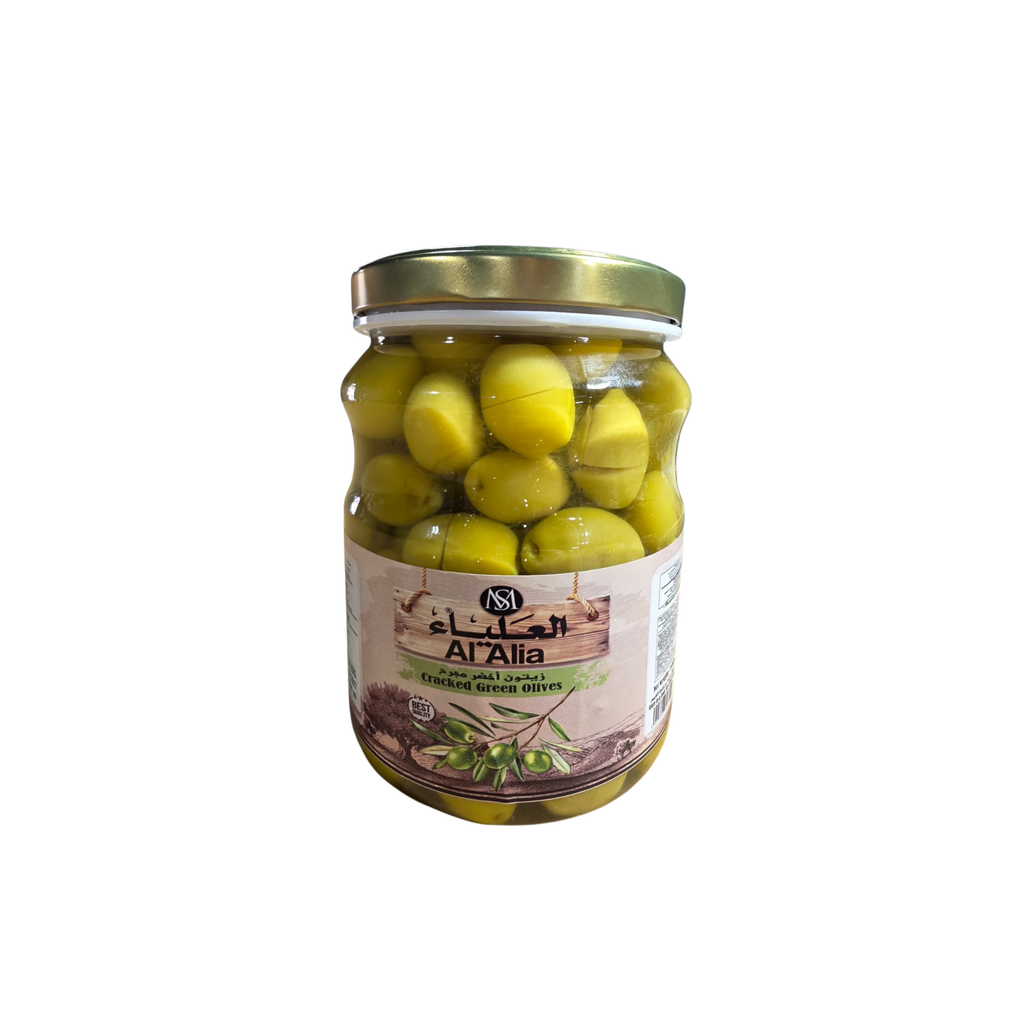 cracked green olives in a jar