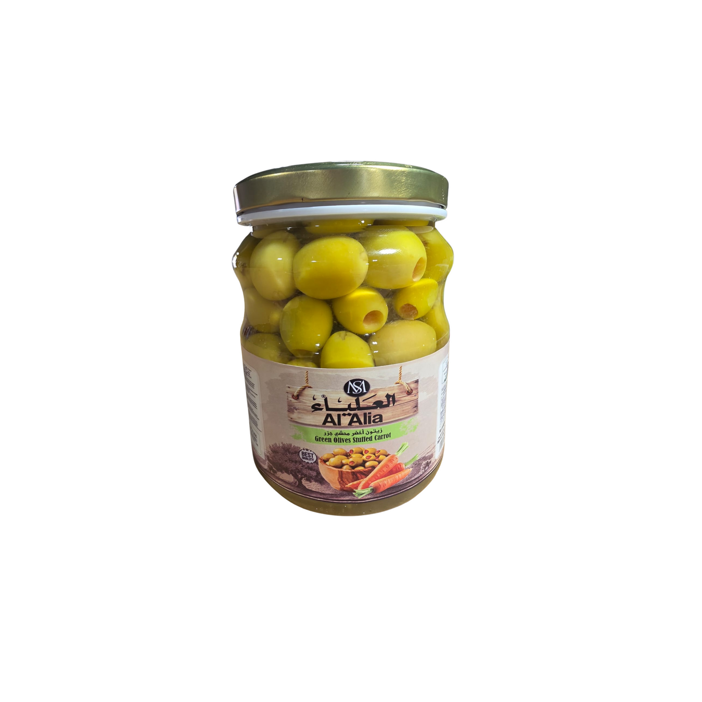 green olives stuffed with carrots in jar